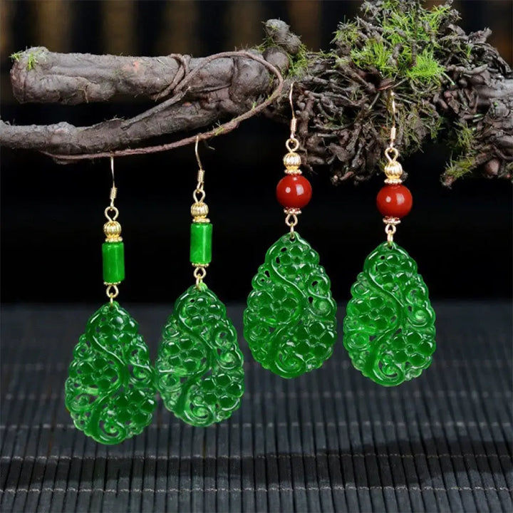 BWOOOH Water Droplet Hollow Shape Jade Red Agate 925 Sterling Silver Luck Earrings — Jade jade bracelet for spiritual heal...