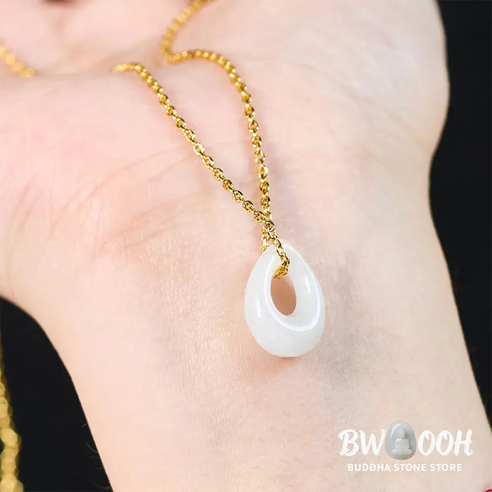Buddha Stones Water Droplet White Jade Luck Necklace Pendant - Necklaces &amp; Pendants