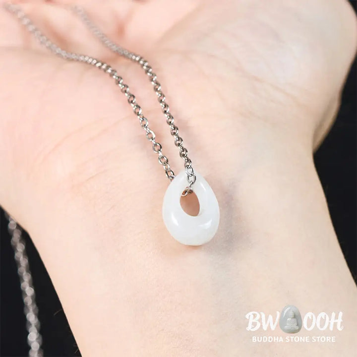 Buddha Stones Water Droplet White Jade Luck Necklace Pendant - Necklaces &amp; Pendants