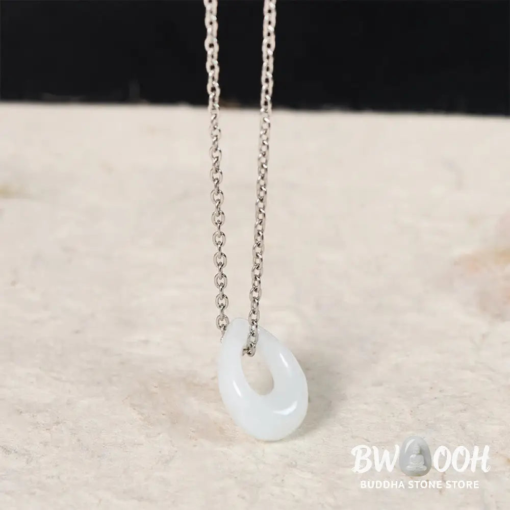 Buddha Stones Water Droplet White Jade Luck Necklace Pendant - Necklaces &amp; Pendants