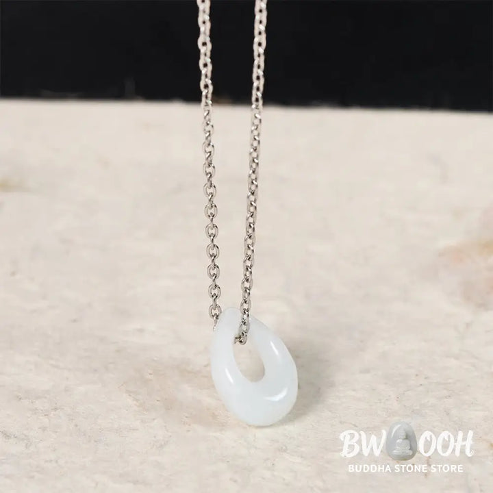 Buddha Stones Water Droplet White Jade Luck Necklace Pendant - Necklaces &amp; Pendants