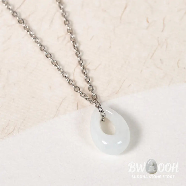 Buddha Stones Water Droplet White Jade Luck Necklace Pendant - Necklaces &amp; Pendants