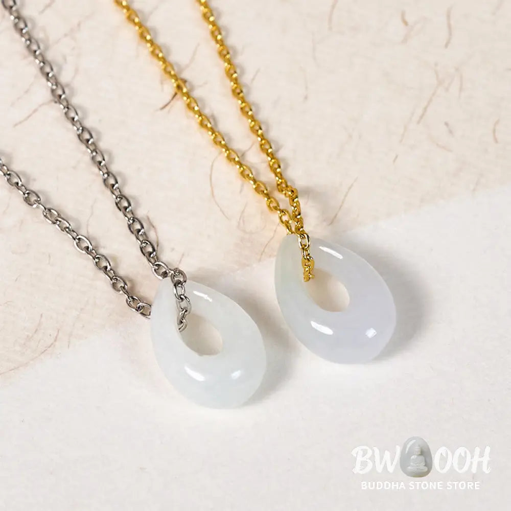Buddha Stones Water Droplet White Jade Luck Necklace Pendant - Necklaces &amp; Pendants