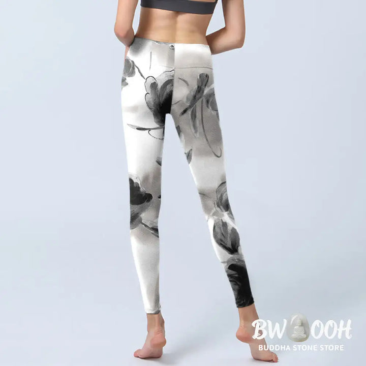 BWOOOH printed yoga leggings - Watercolor Rose Pattern Print Gym Leggin