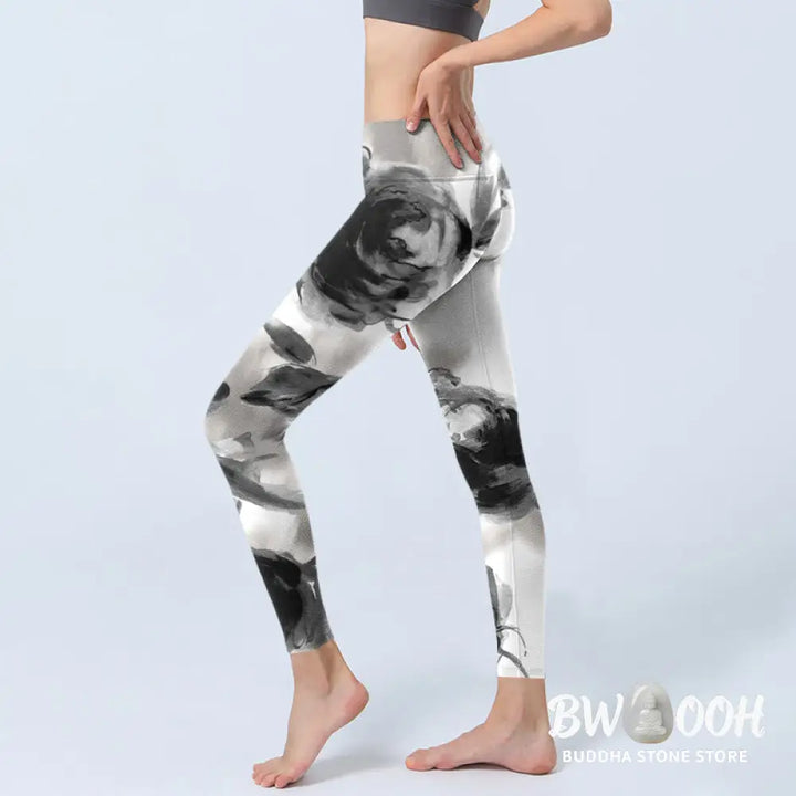 BWOOOH printed yoga leggings - Watercolor Rose Pattern Print Gym Leggin