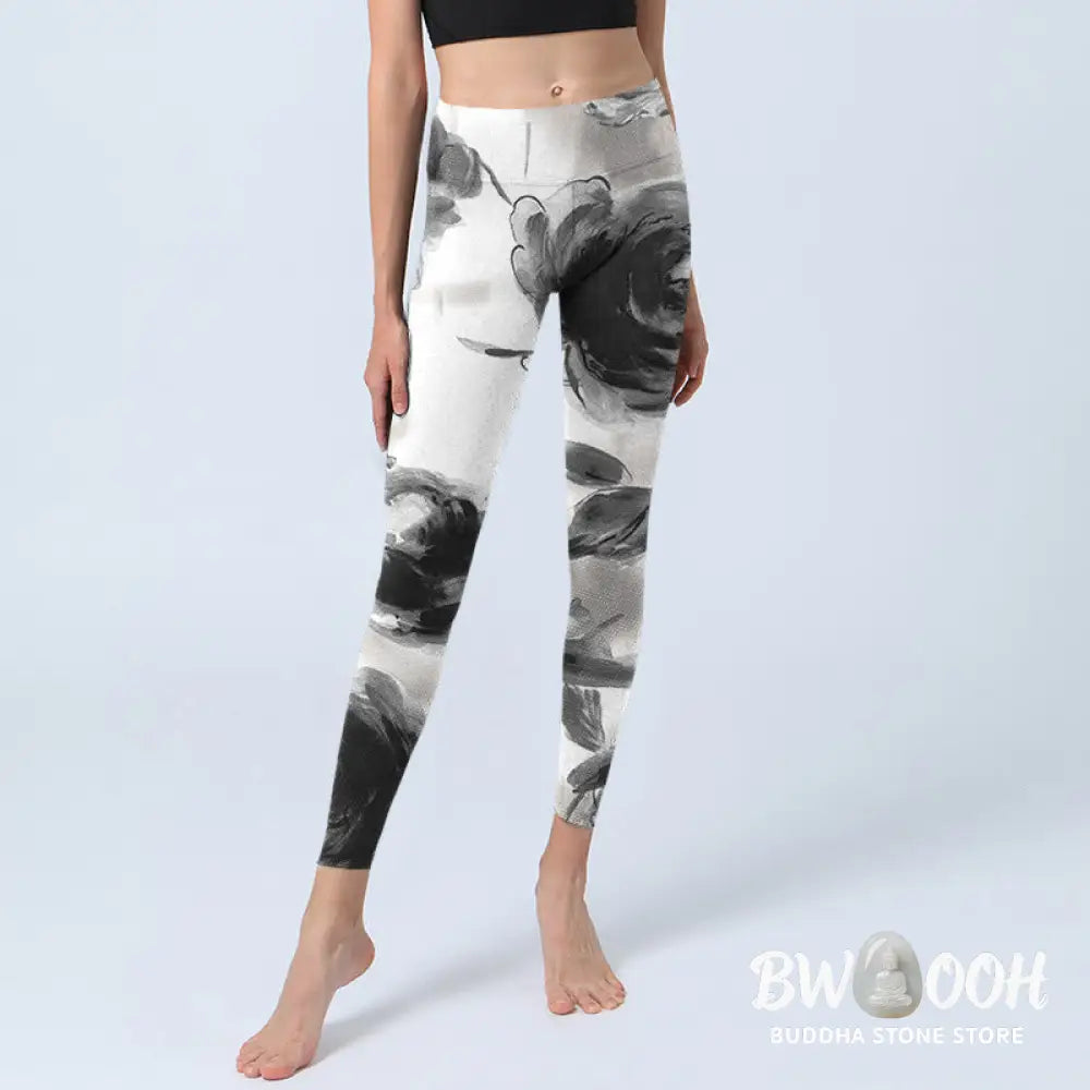 BWOOOH printed yoga leggings - Watercolor Rose Pattern Print Gym Leggin