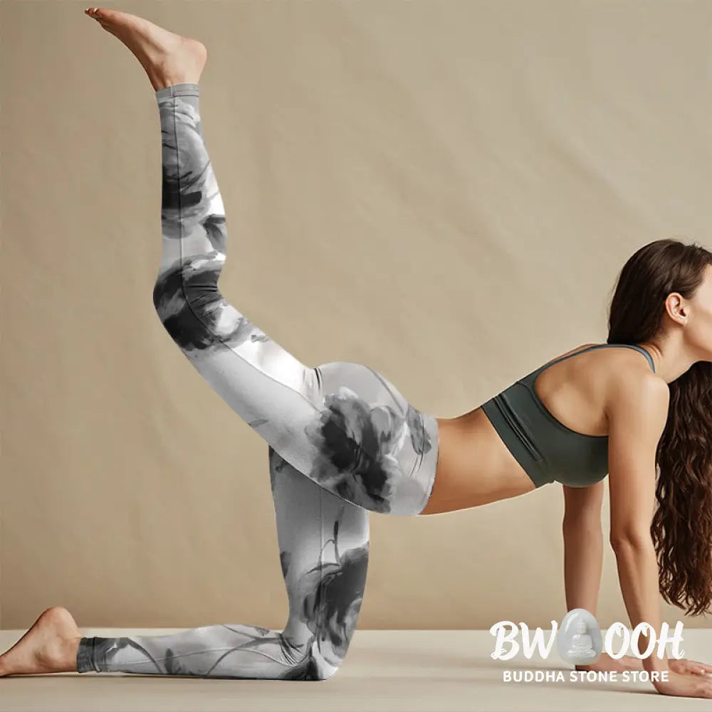 BWOOOH printed yoga leggings - Watercolor Rose Pattern Print Gym Leggin