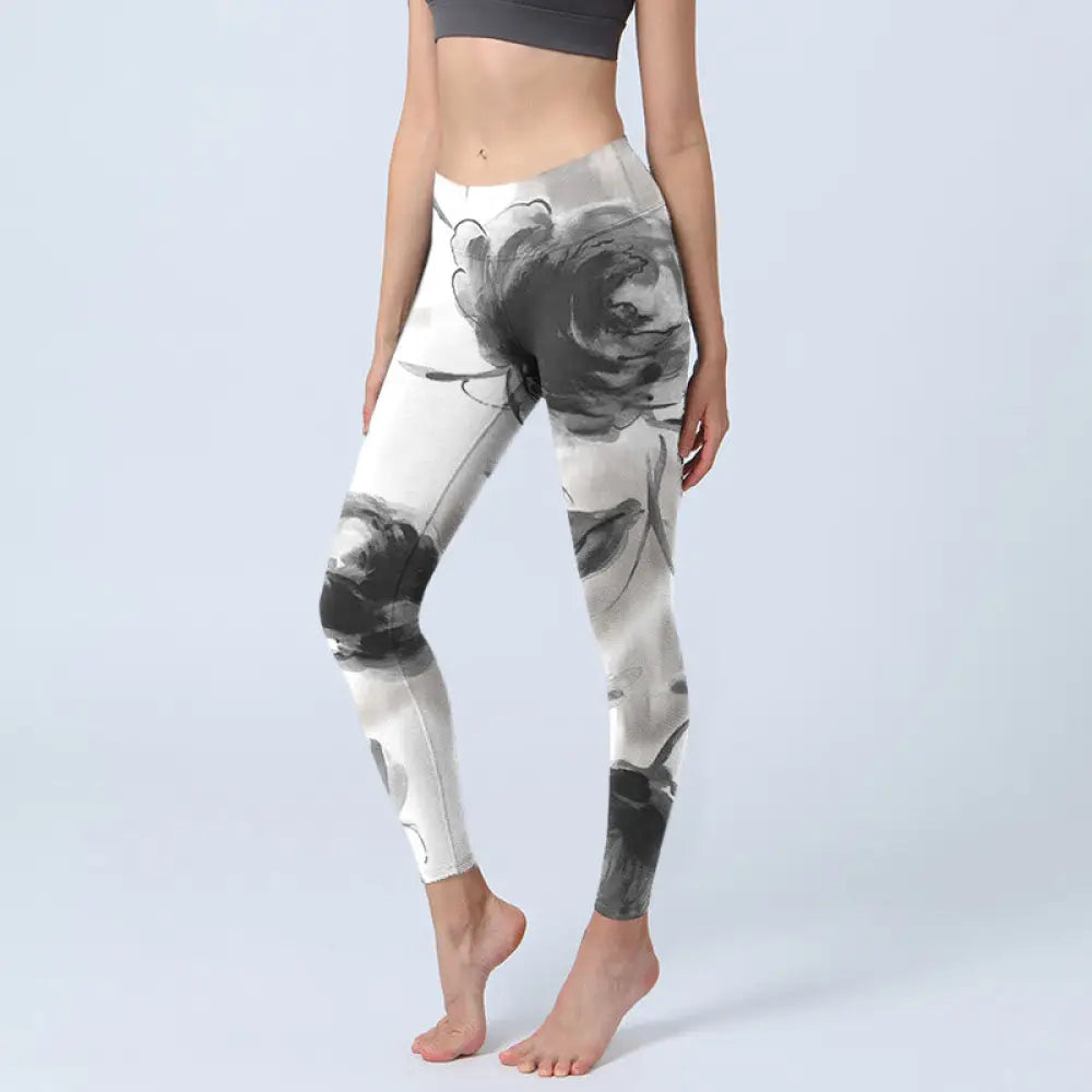 BWOOOH printed yoga leggings - Watercolor Rose Pattern Print Gym Leggin