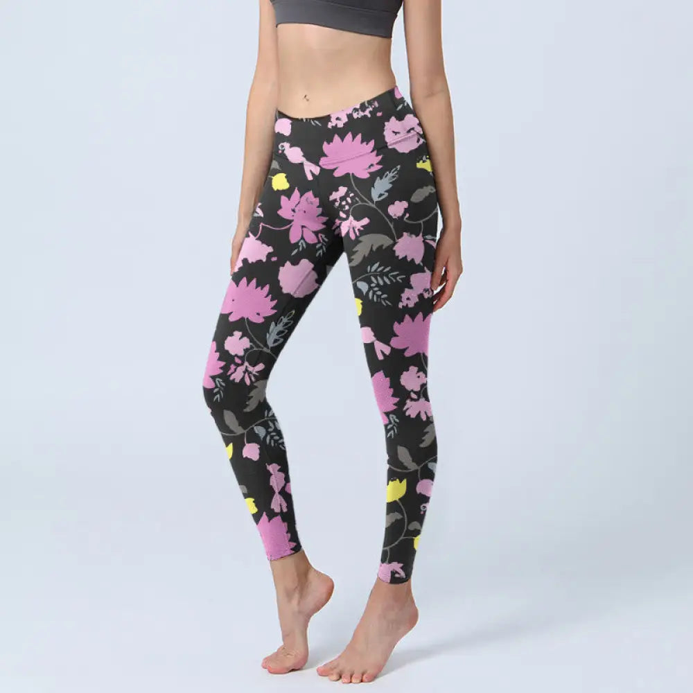 BWOOOH printed yoga leggings - Watercolor Style Softly Colored Flower L