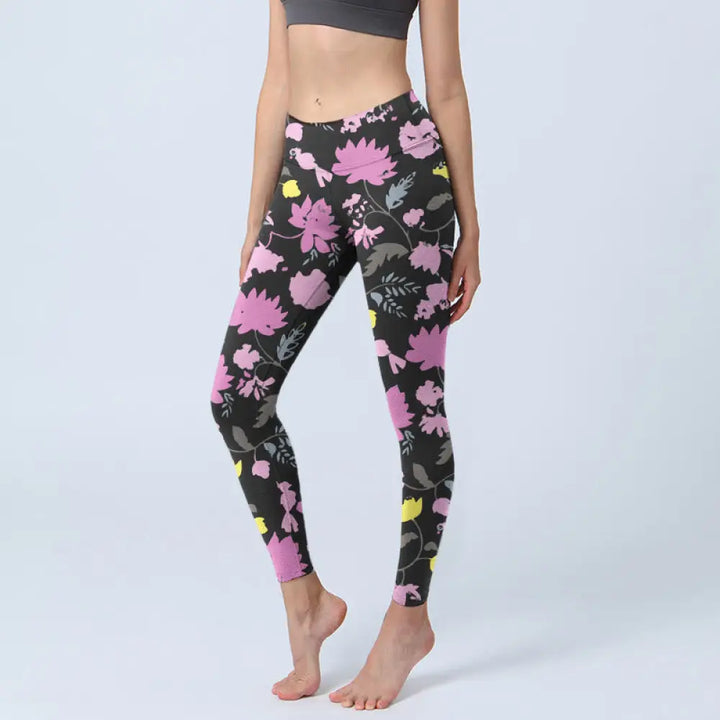 BWOOOH printed yoga leggings - Watercolor Style Softly Colored Flower L