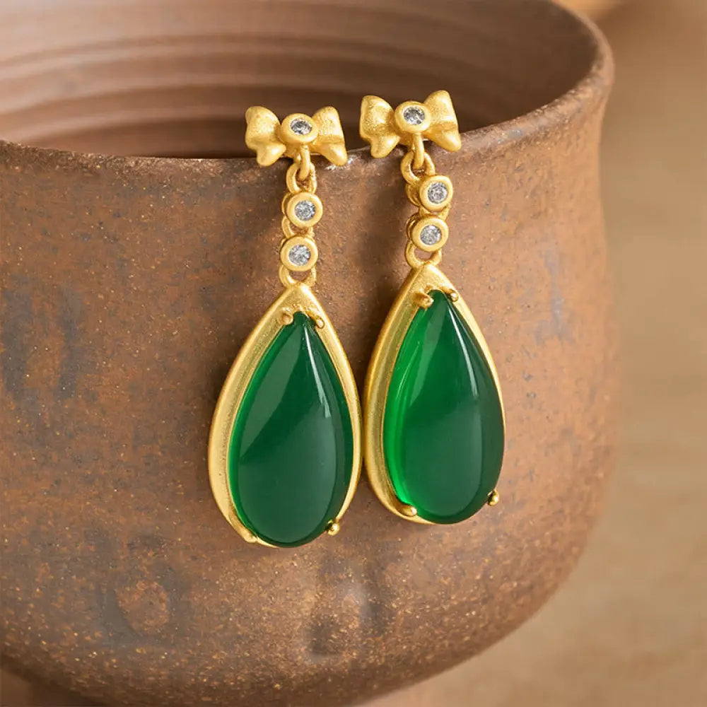 BWOOOH Waterdrop Design Green Jasper Copper Plated Gold Balance Earrings — Jasper spiritual jewelry for spiritual healing ...