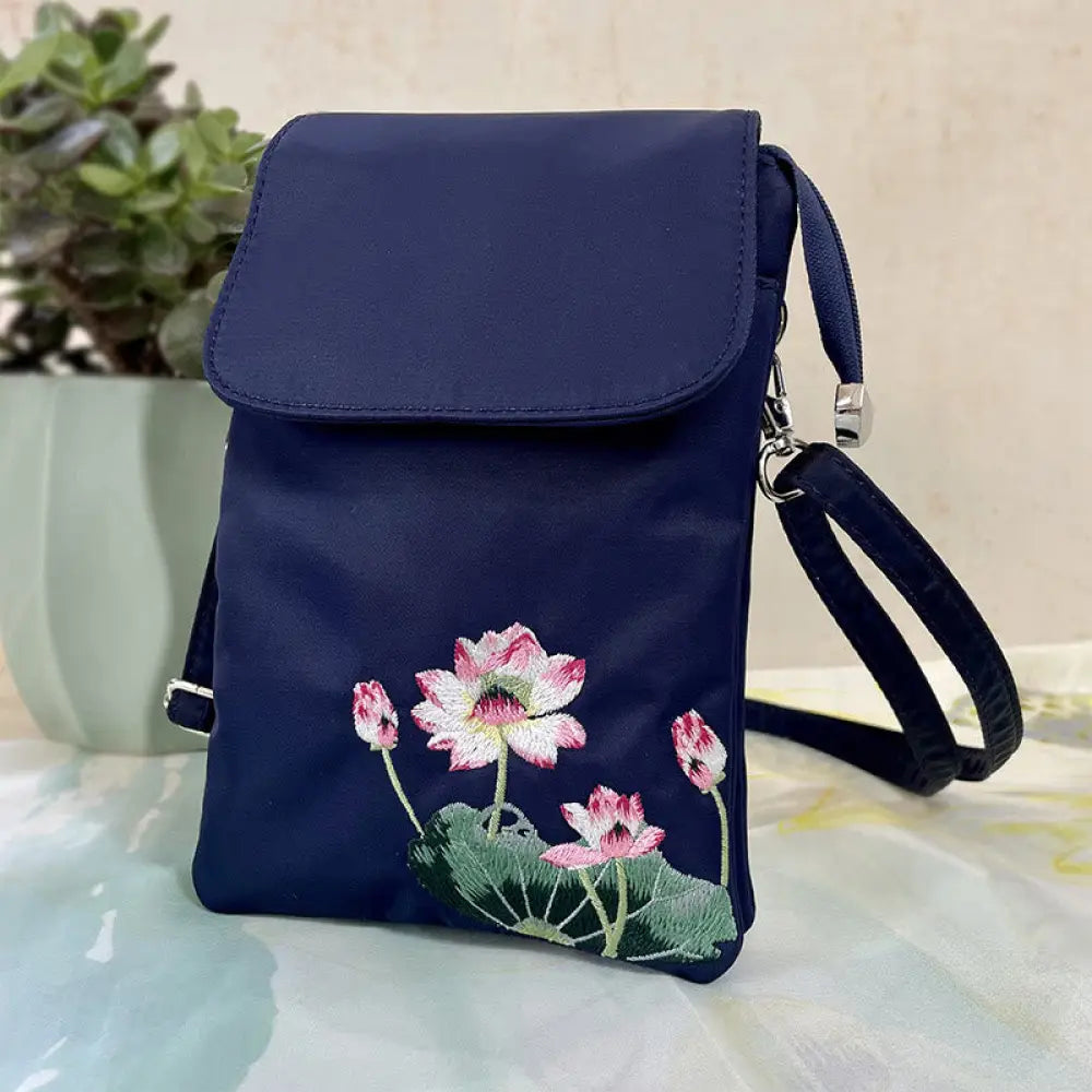 BWOOOH Waterproof Handmade Embroidered Lotus Flowers Cros