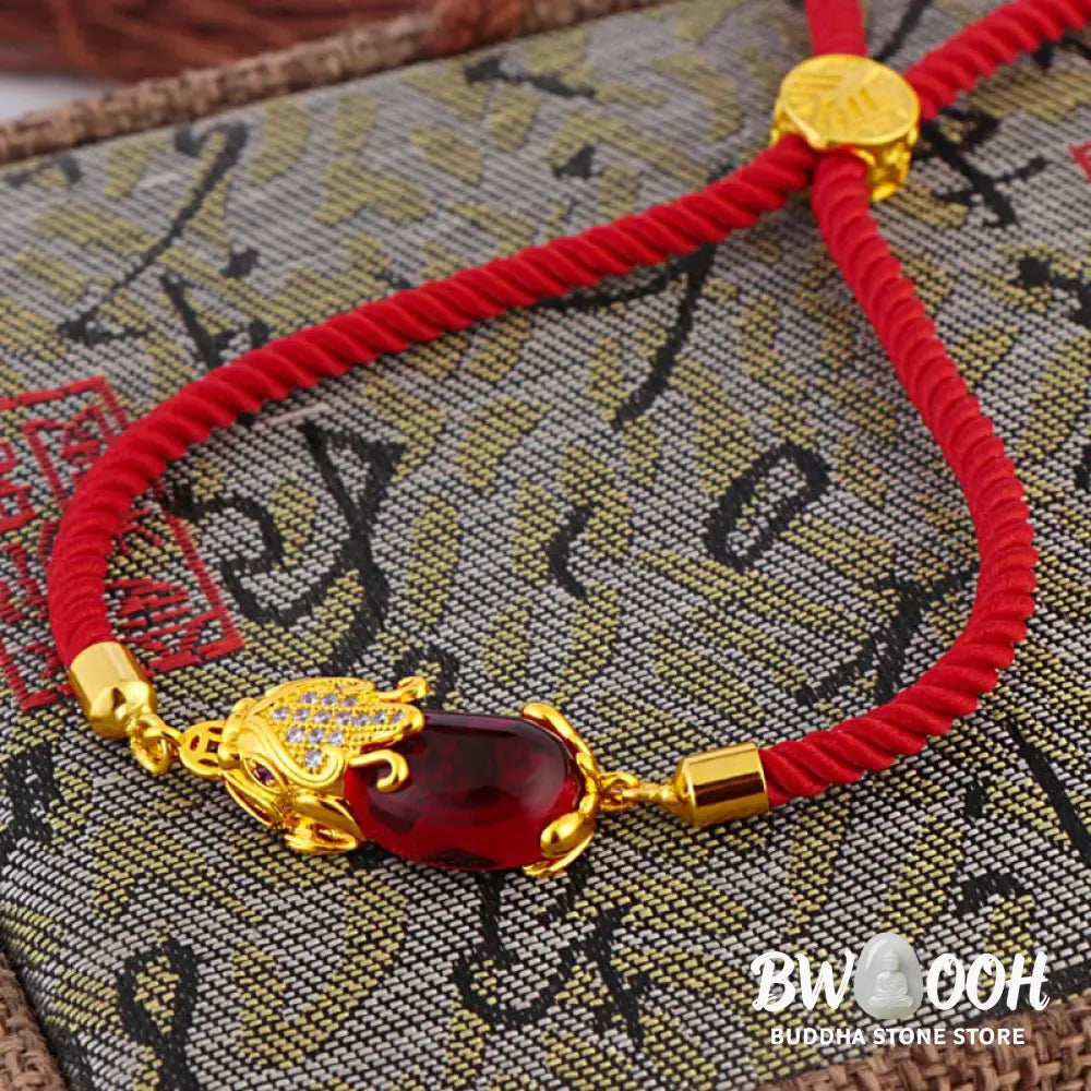 Buddha Stones Wealth Attractor Red Agate Pixiu Red String Bracelet - BWOOOH - Red Agate (Wrist Circumference 14-19cm)