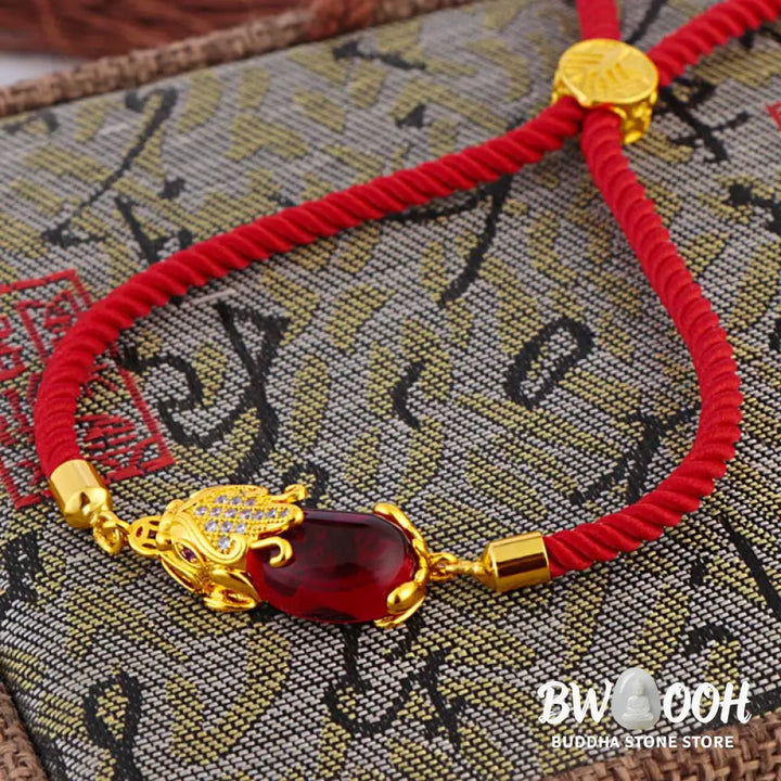Buddha Stones Wealth Attractor Red Agate Pixiu Red String Bracelet - BWOOOH - Red Agate (Wrist Circumference 14-19cm)