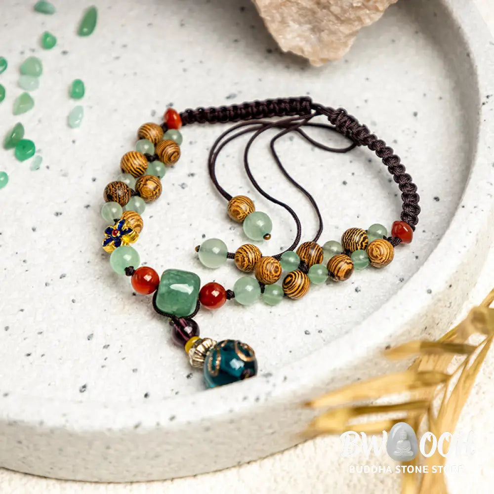 Buddha Stones Wenge Wood Green Aventurine Balance Protection Anklet - Wenge Wood&Green Aventurine - Anklet