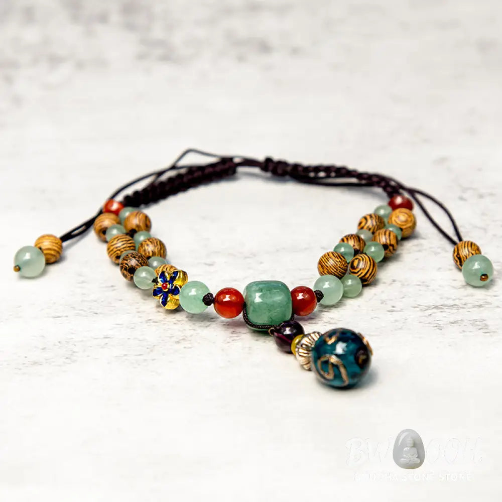 Buddha Stones Wenge Wood Green Aventurine Balance Protection Anklet - Wenge Wood&amp;Green Aventurine - Anklet