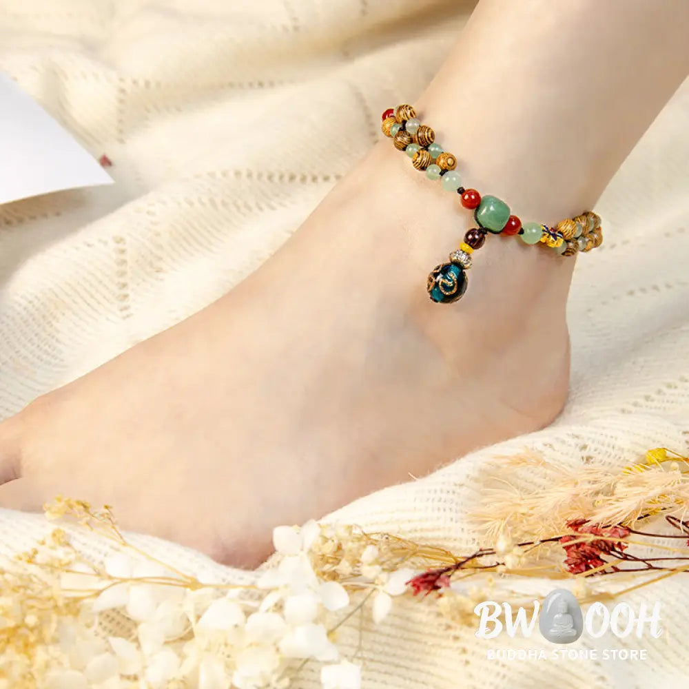 Buddha Stones Wenge Wood Green Aventurine Balance Protection Anklet - Wenge Wood&amp;Green Aventurine - Anklet