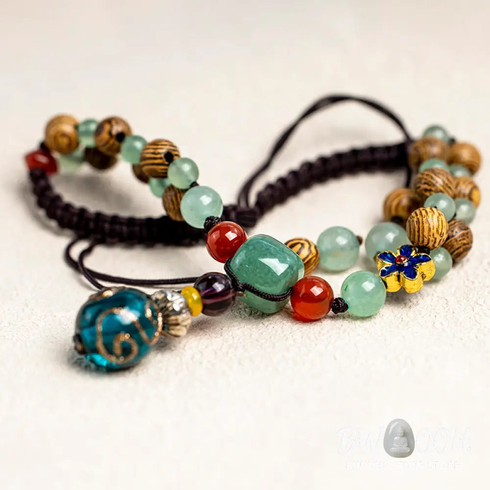 Buddha Stones Wenge Wood Green Aventurine Balance Protection Anklet - Wenge Wood&amp;Green Aventurine - Anklet