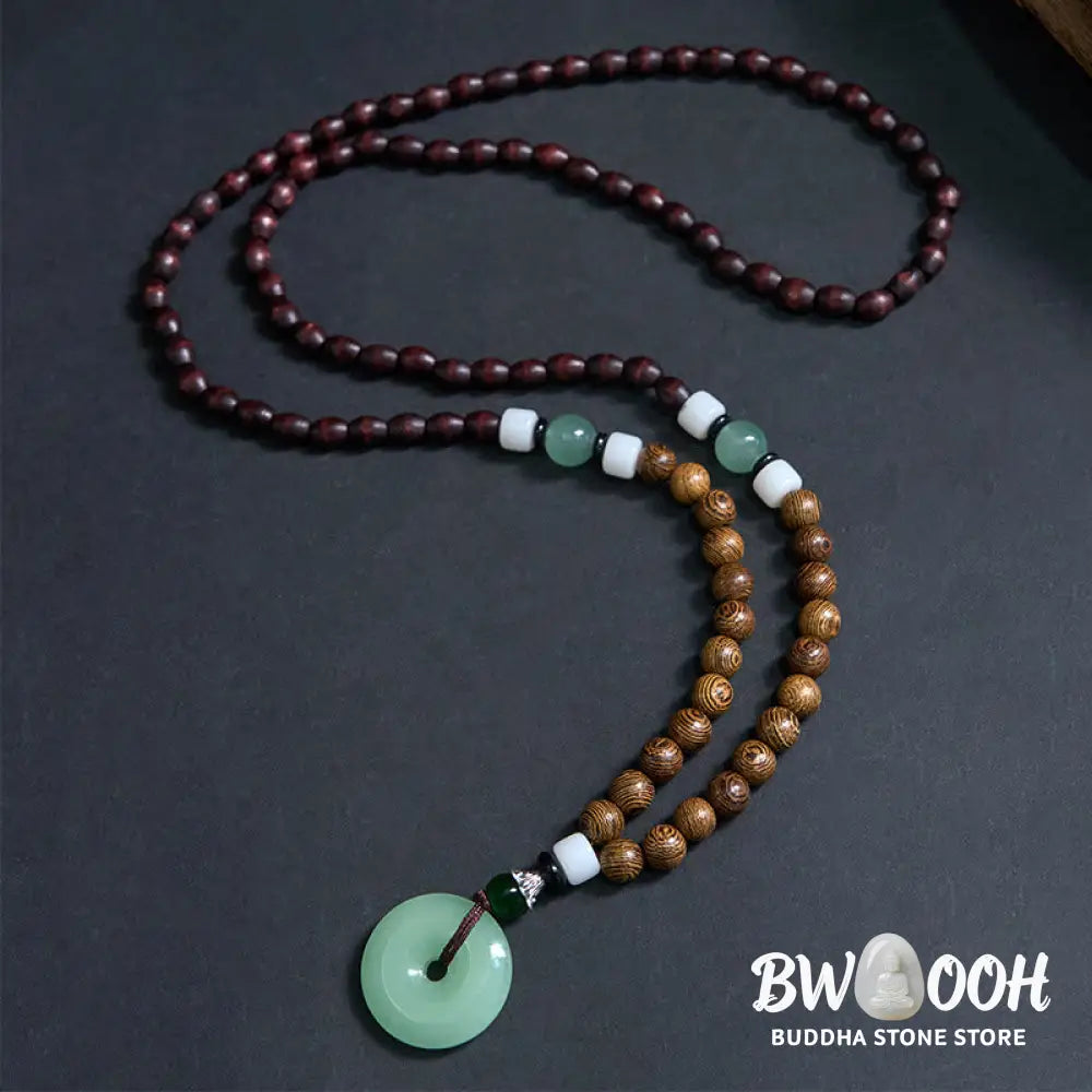 Buddha Stones Wenge Wood Peace Buckle Balance Tranquility Pendant Necklace - BWOOOH - Wenge Wood & Peace Buckle
