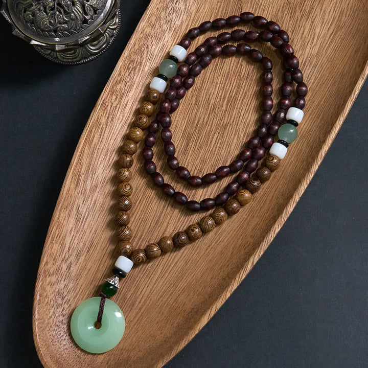 Buddha Stones Wenge Wood Peace Buckle Balance Tranquility Pendant Necklace - BWOOOH - Wenge Wood &amp; Peace Buckle