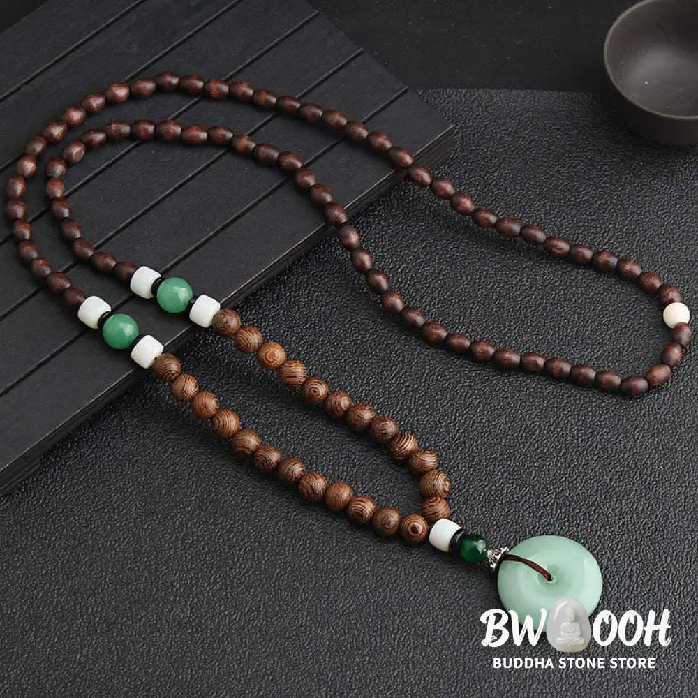 Buddha Stones Wenge Wood Peace Buckle Balance Tranquility Pendant Necklace - BWOOOH - Wenge Wood &amp; Peace Buckle