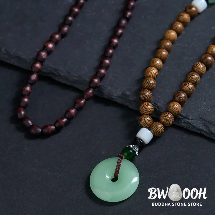 Buddha Stones Wenge Wood Peace Buckle Balance Tranquility Pendant Necklace - BWOOOH - Wenge Wood &amp; Peace Buckle