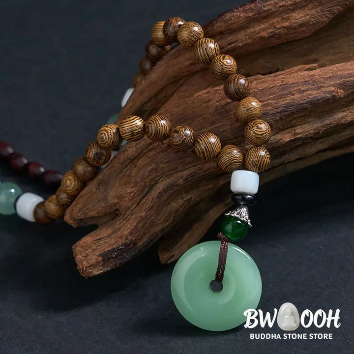 Buddha Stones Wenge Wood Peace Buckle Balance Tranquility Pendant Necklace - BWOOOH - Wenge Wood &amp; Peace Buckle