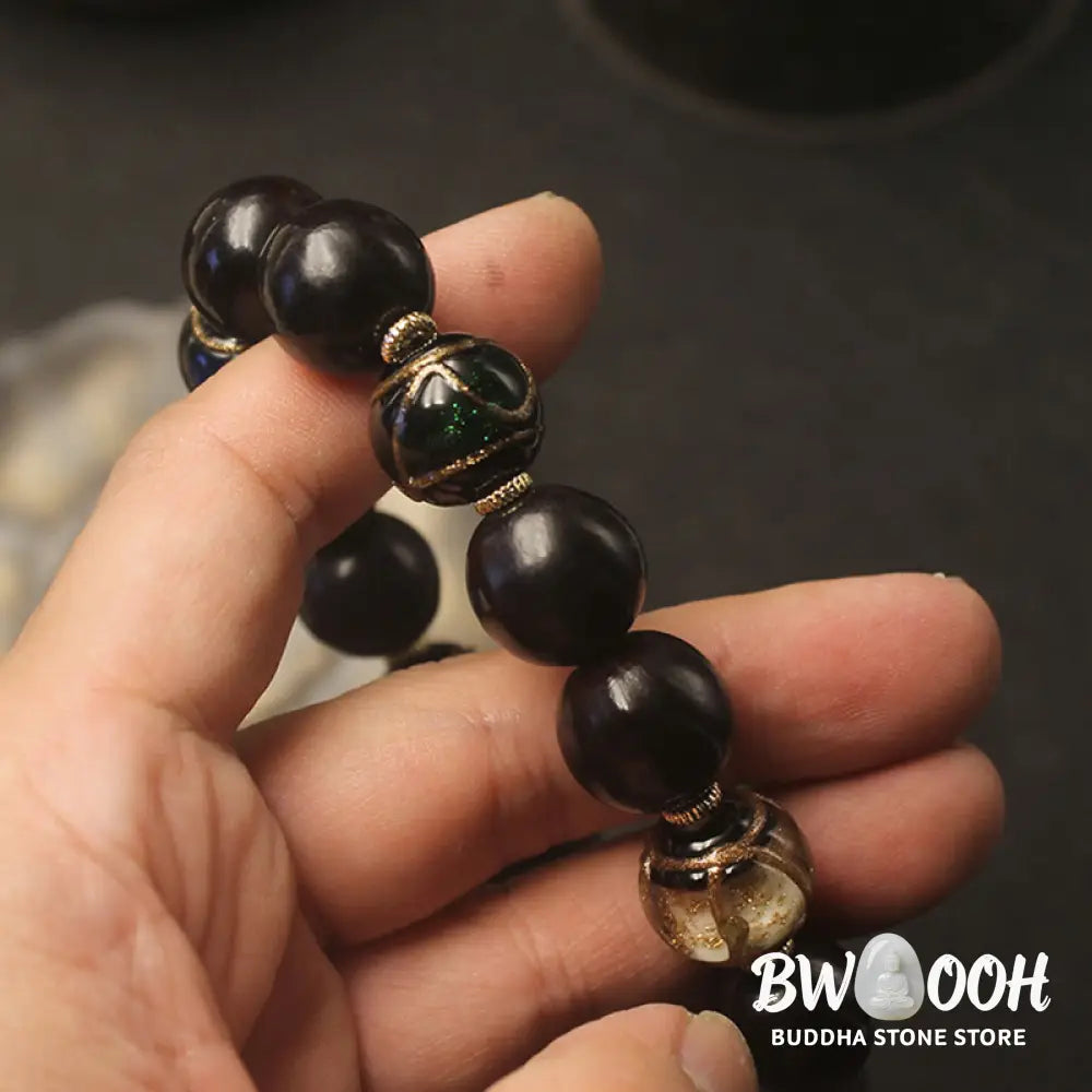 Buddha Stones Western Soapberry Incense Ash Liuli Glass Bead Wealth Bracelet - BWOOOH - Western Soapberry&amp;Liuli Glass