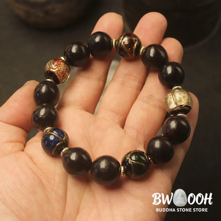 Buddha Stones Western Soapberry Incense Ash Liuli Glass Bead Wealth Bracelet - BWOOOH - Western Soapberry&amp;Liuli Glass