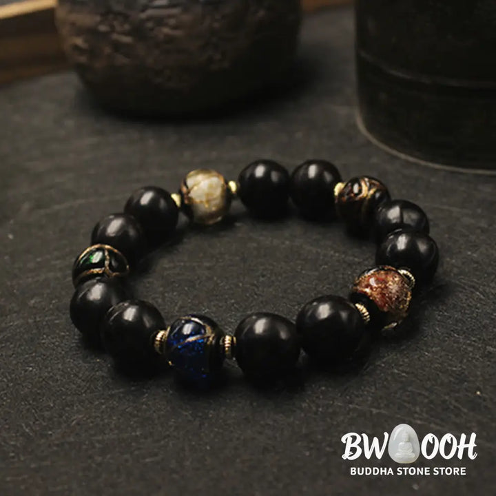 Buddha Stones Western Soapberry Incense Ash Liuli Glass Bead Wealth Bracelet - BWOOOH - Western Soapberry&amp;Liuli Glass