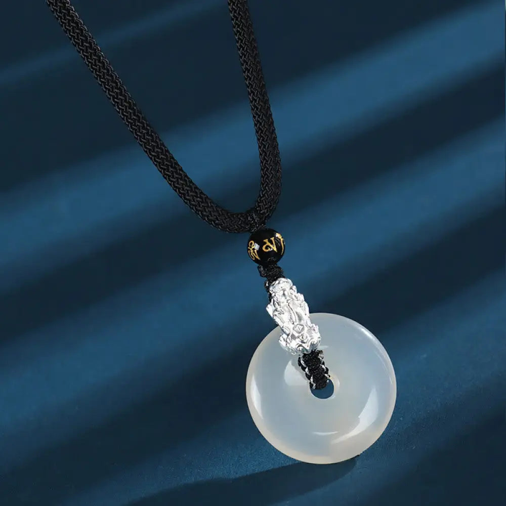 Buddha Stones White Agate 999 Sterling Silver Black Onyx Green Sandalwood Pi Xiu Peace Buckle Six True Words Necklace