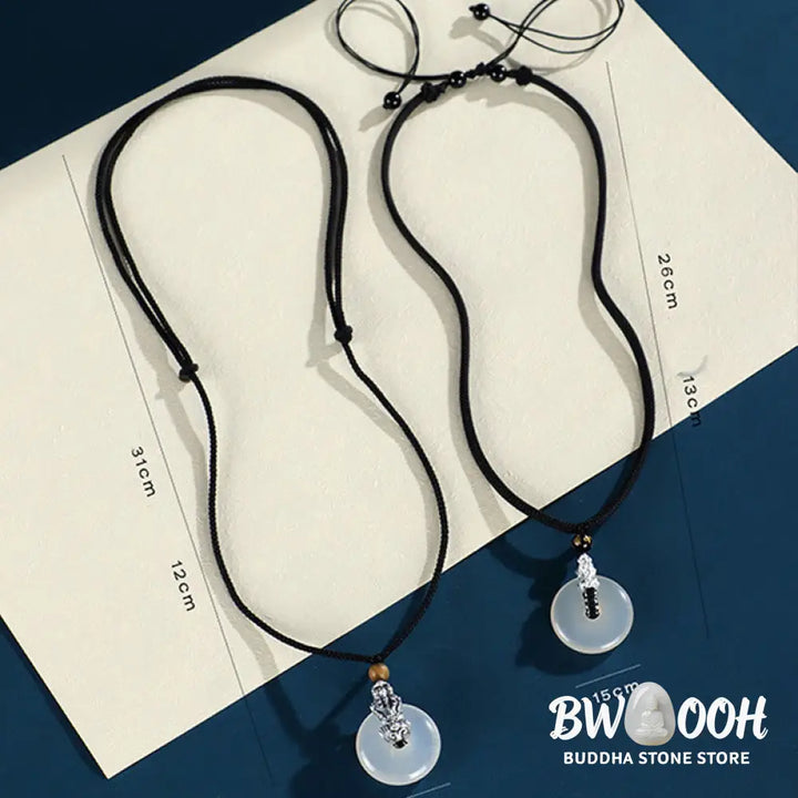 Buddha Stones White Agate 999 Sterling Silver Black Onyx Green Sandalwood Pi Xiu Peace Buckle Six True Words Necklace