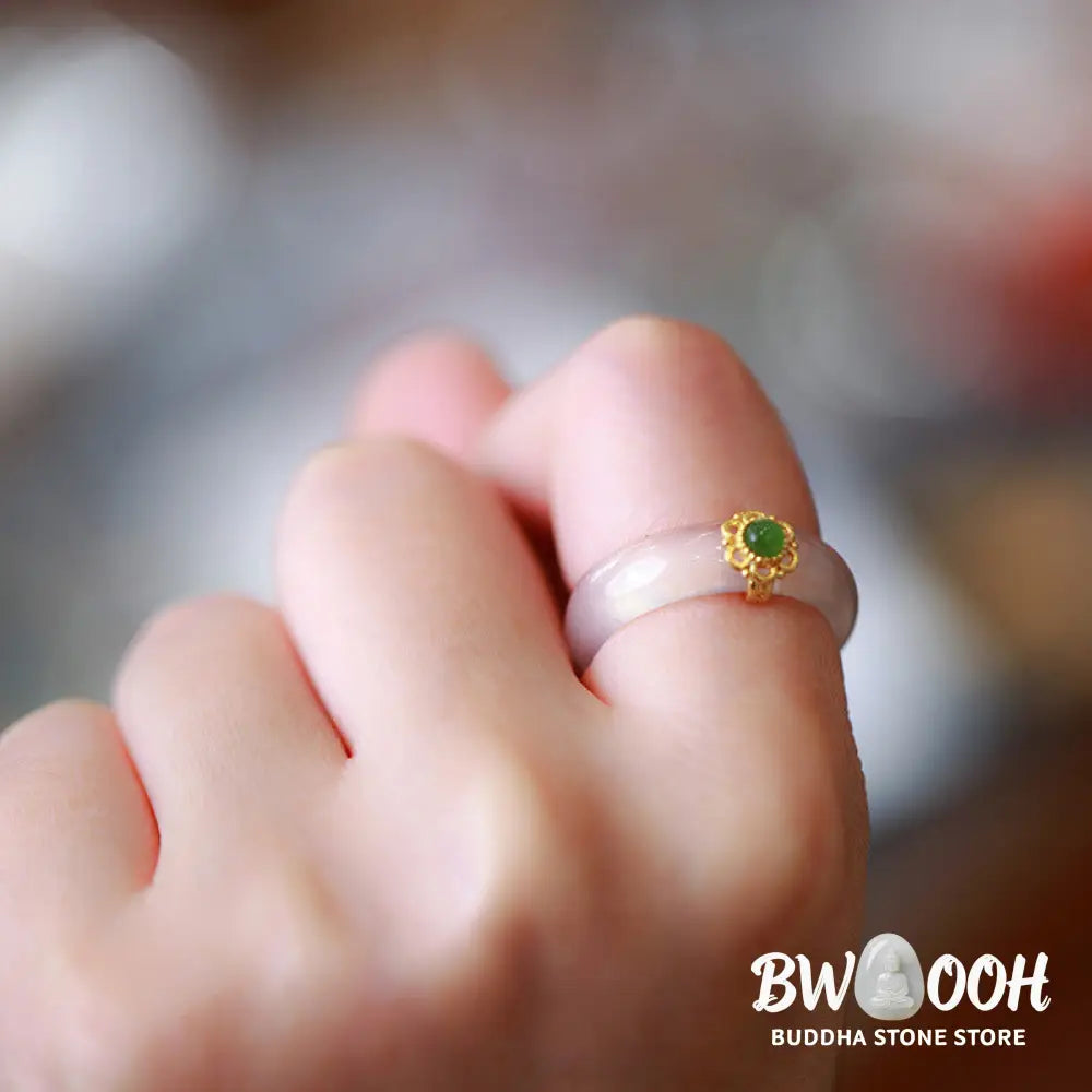 Buddha Stones White Agate Cyan Jade Turquoise Red Agate Luck Protection Ring - BWOOOH - Rings