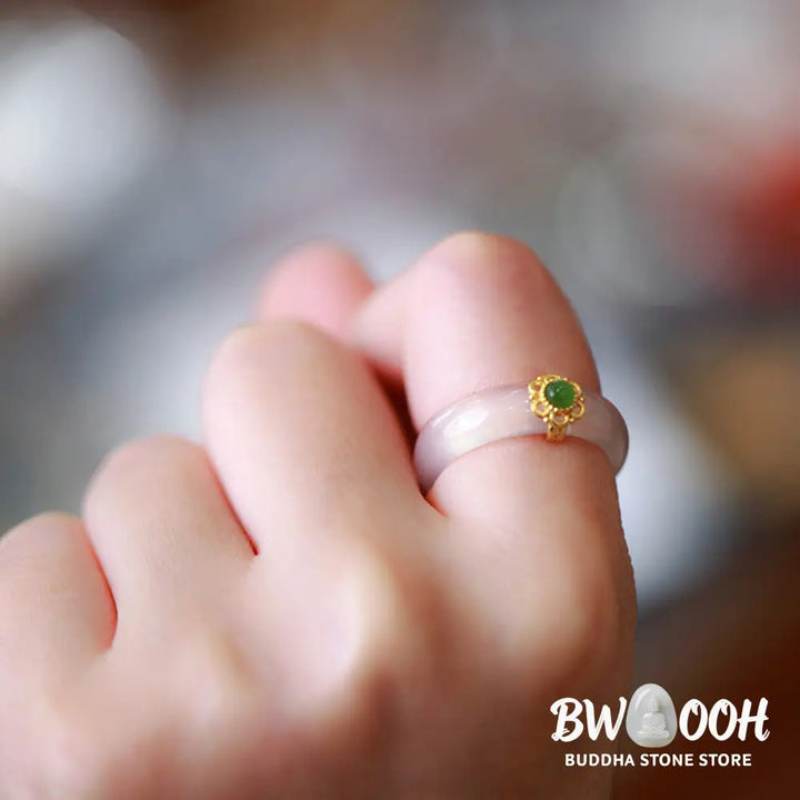 Buddha Stones White Agate Cyan Jade Turquoise Red Agate Luck Protection Ring - BWOOOH - Rings