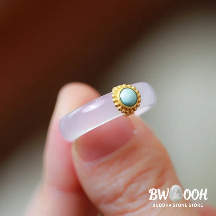 Buddha Stones White Agate Cyan Jade Turquoise Red Agate Luck Protection Ring - BWOOOH - Rings
