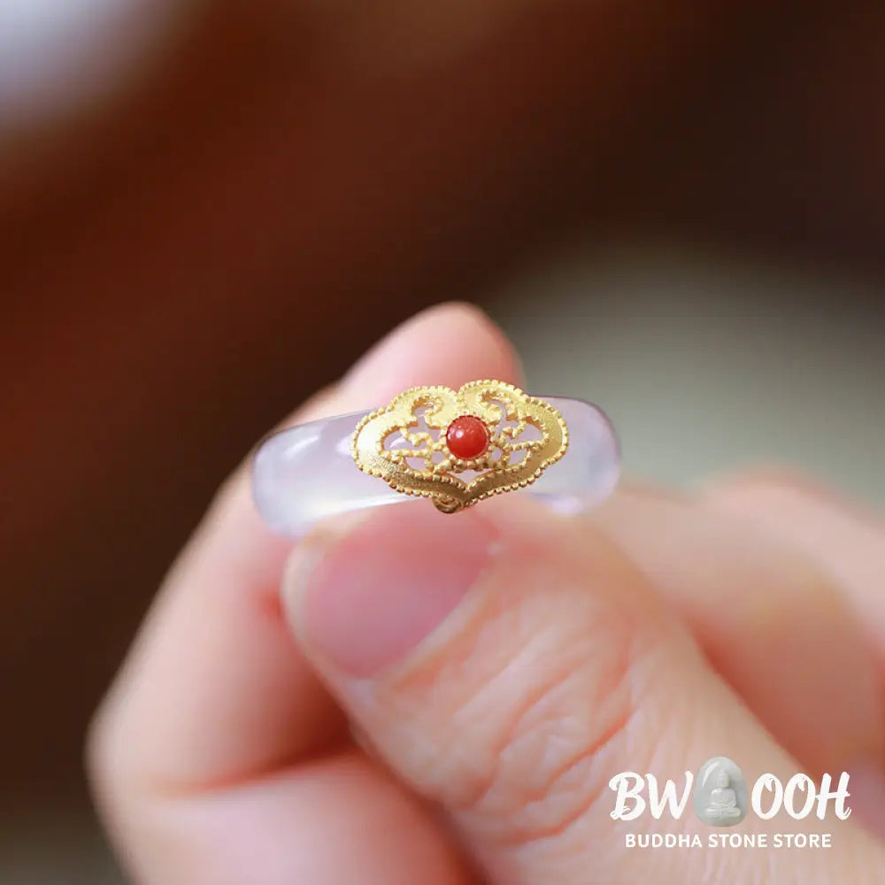 Buddha Stones White Agate Cyan Jade Turquoise Red Agate Luck Protection Ring - BWOOOH - Rings