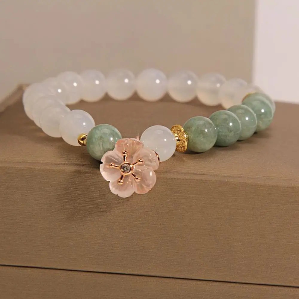 BWOOOH White Agate Jade Flower Charm Luck Protection Bracelet - BWOOOH - White Agate Jade(Wrist Circumference