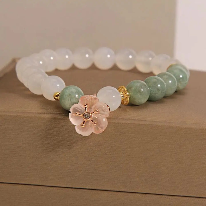 BWOOOH White Agate Jade Flower Charm Luck Protection Bracelet - BWOOOH - White Agate Jade(Wrist Circumference
