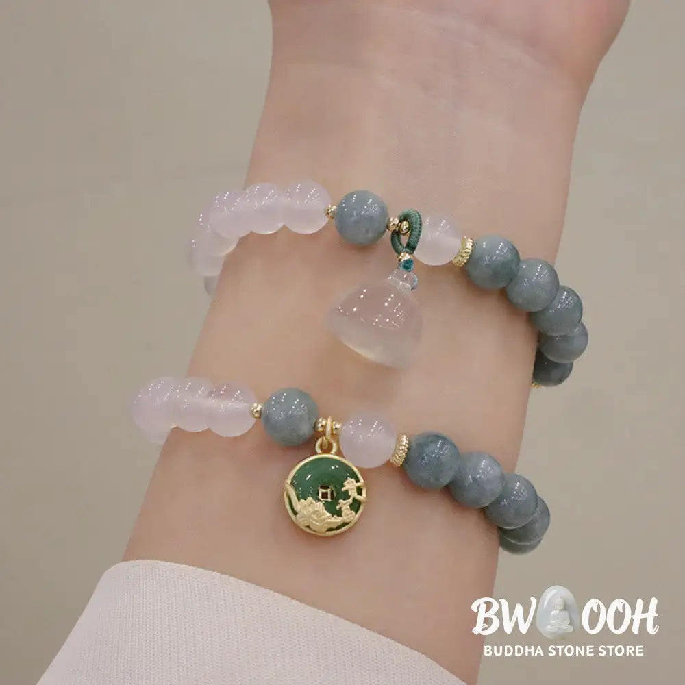 Buddha Stones White Agate Jade Lotus Flower Peace Buckle Protection Bracelet - BWOOOH - Bracelet