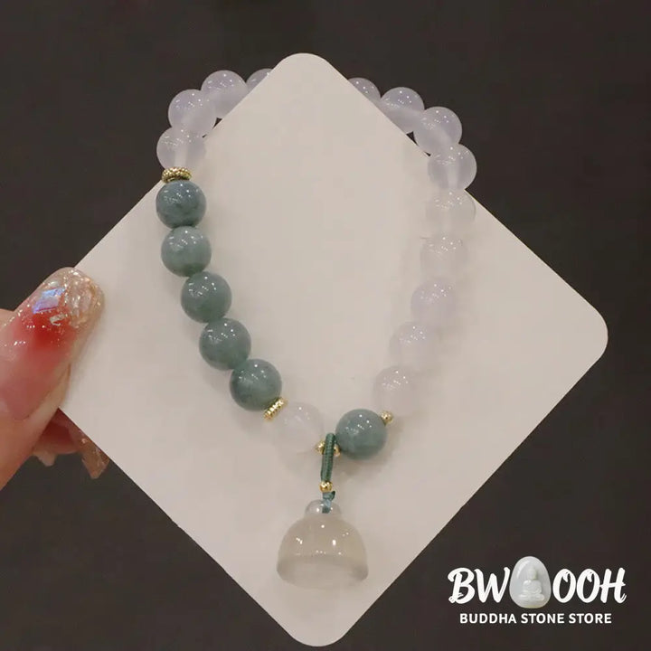Buddha Stones White Agate Jade Lotus Flower Peace Buckle Protection Bracelet - BWOOOH - Bracelet