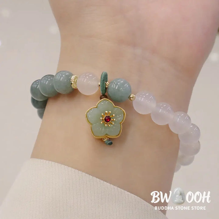 Buddha Stones White Agate Jade Lotus Flower Peace Buckle Protection Bracelet - BWOOOH - Bracelet