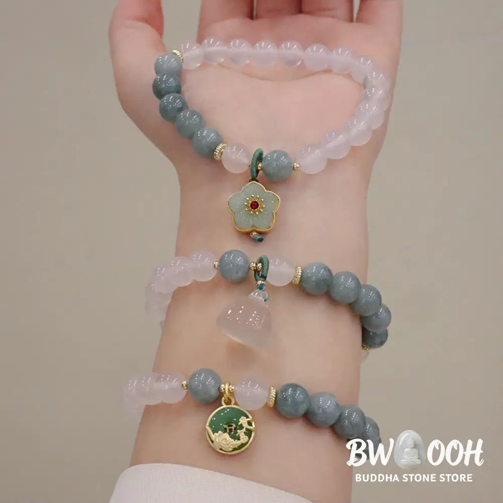 Buddha Stones White Agate Jade Lotus Flower Peace Buckle Protection Bracelet - BWOOOH - Bracelet