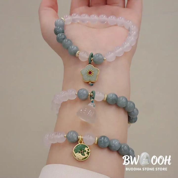 Buddha Stones White Agate Jade Lotus Flower Peace Buckle Protection Bracelet - BWOOOH - Bracelet