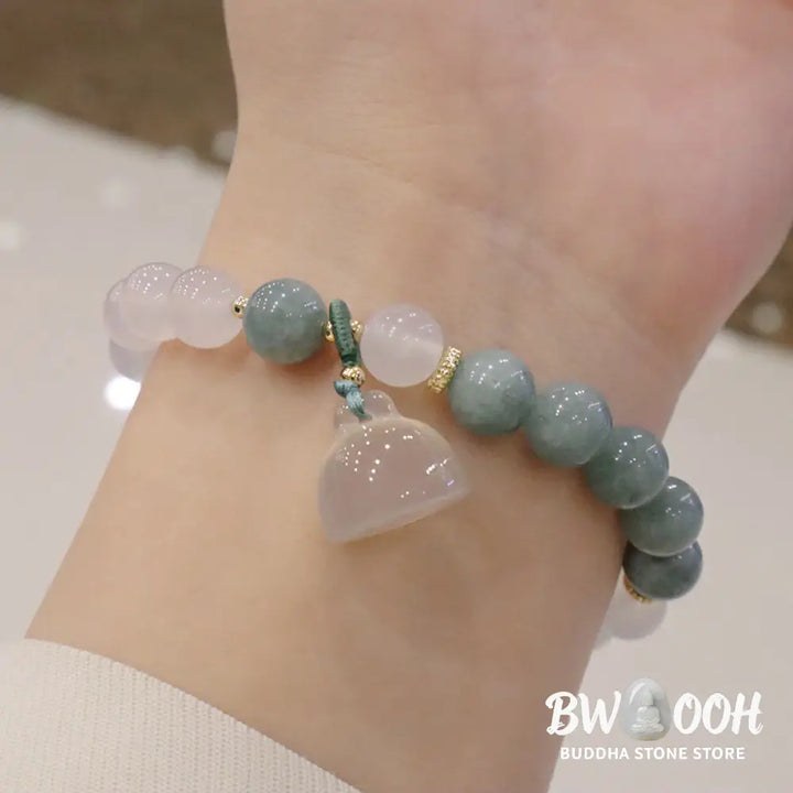 Buddha Stones White Agate Jade Lotus Flower Peace Buckle Protection Bracelet - BWOOOH - Bracelet