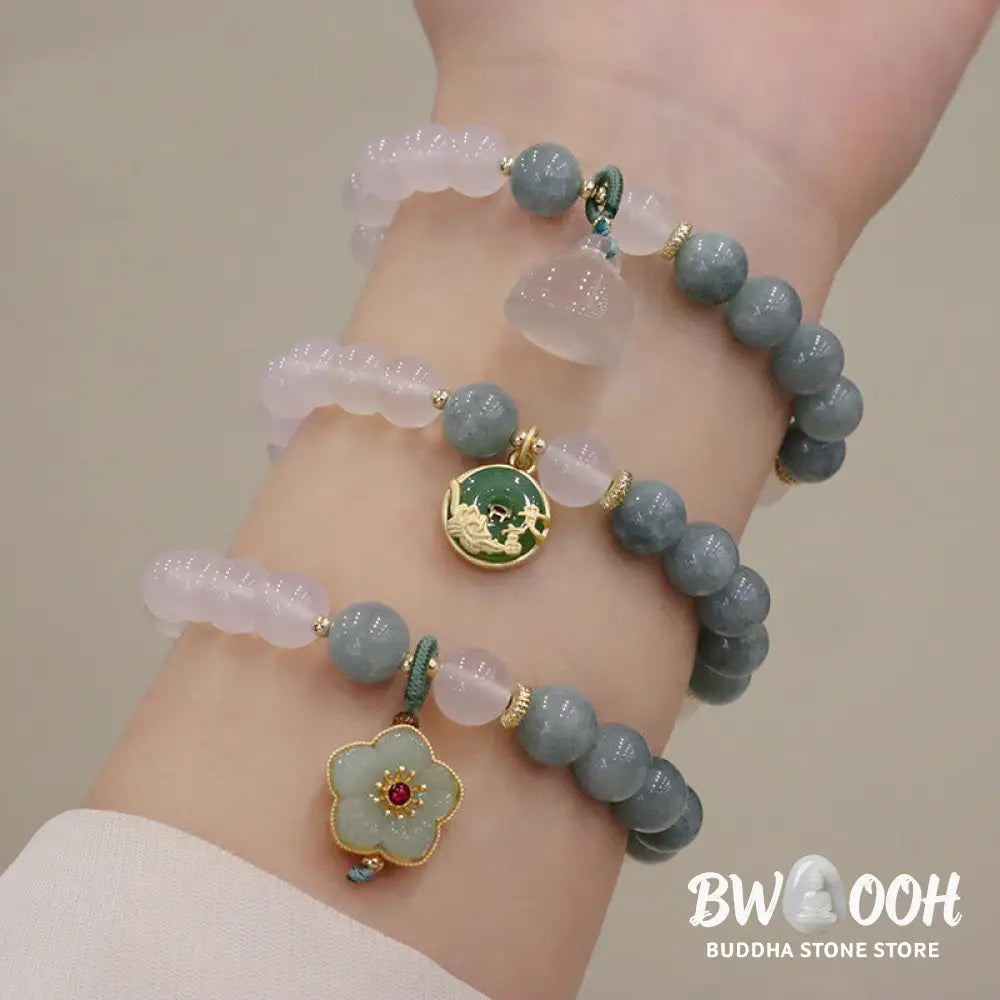 Buddha Stones White Agate Jade Lotus Flower Peace Buckle Protection Bracelet - BWOOOH - Bracelet
