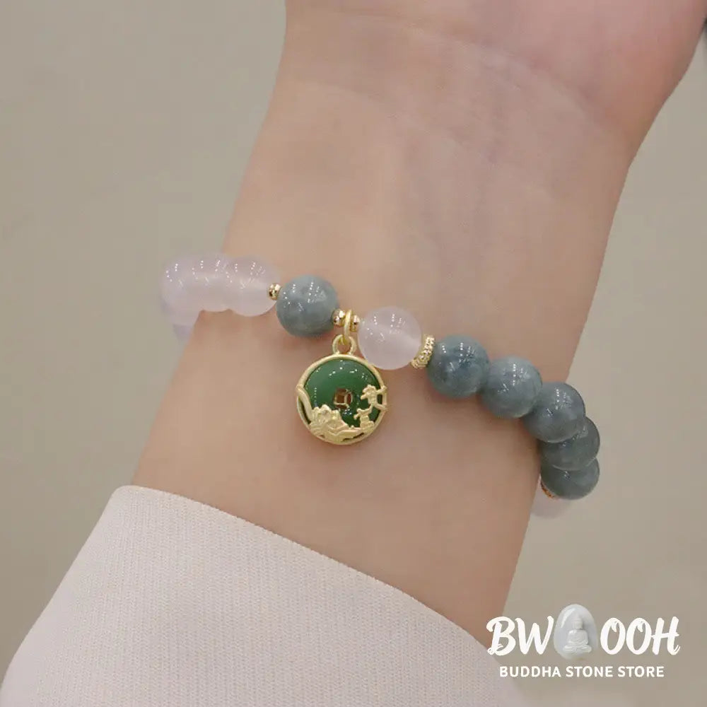 Buddha Stones White Agate Jade Lotus Flower Peace Buckle Protection Bracelet - BWOOOH - Bracelet