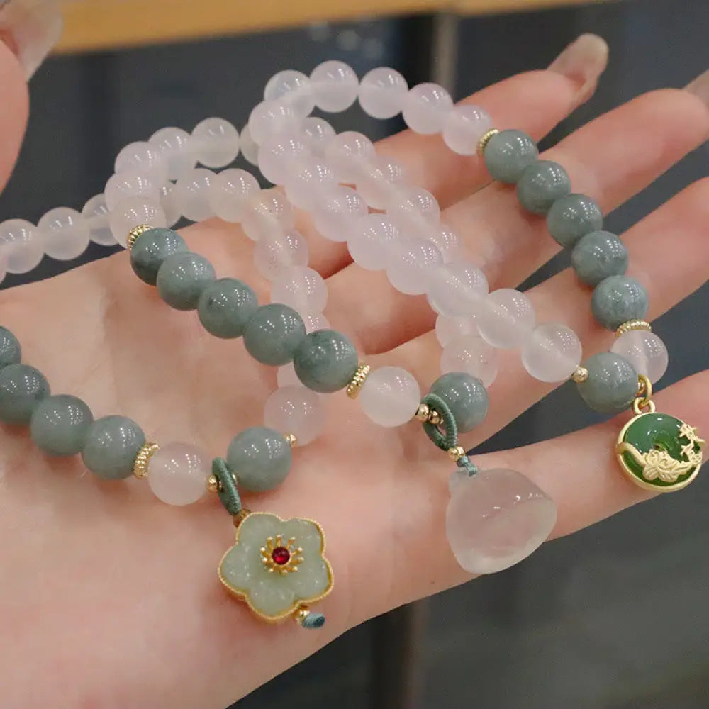 BWOOOH White Agate Jade Lotus Flower Peace Buckle Protection Bracelet - BWOOOH - Bracelet