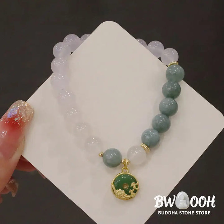 Buddha Stones White Agate Jade Lotus Flower Peace Buckle Protection Bracelet - BWOOOH - Bracelet
