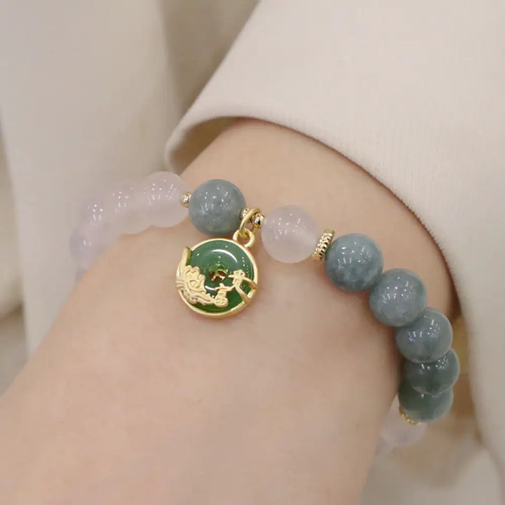 Buddha Stones White Agate Jade Lotus Flower Peace Buckle Protection Bracelet - BWOOOH - Jade Agate Peace Buckle(Wrist