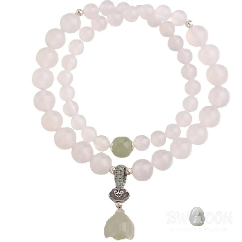 BWOOOH White Agate Jade Lotus Protection Bracelet | natural stone spiritual bracelet for healing and mindful living